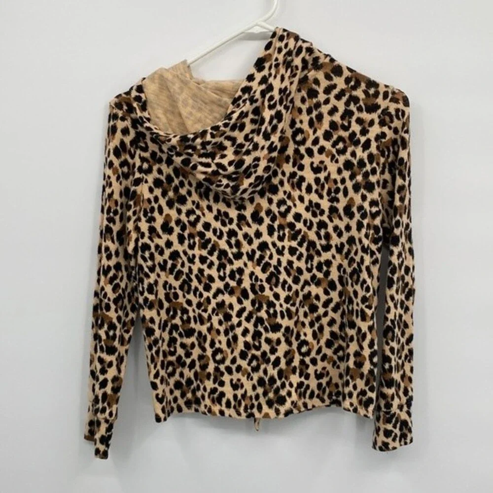 Old Navy Girls Cropped Lightweight Hoodie Sweatshirt Tie Front L 10-12 Cheetah